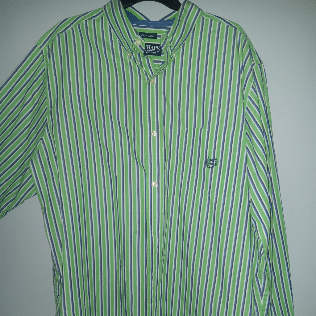 Green And Blue Striped Mens Shirt Brand Chaps 1978 Xl